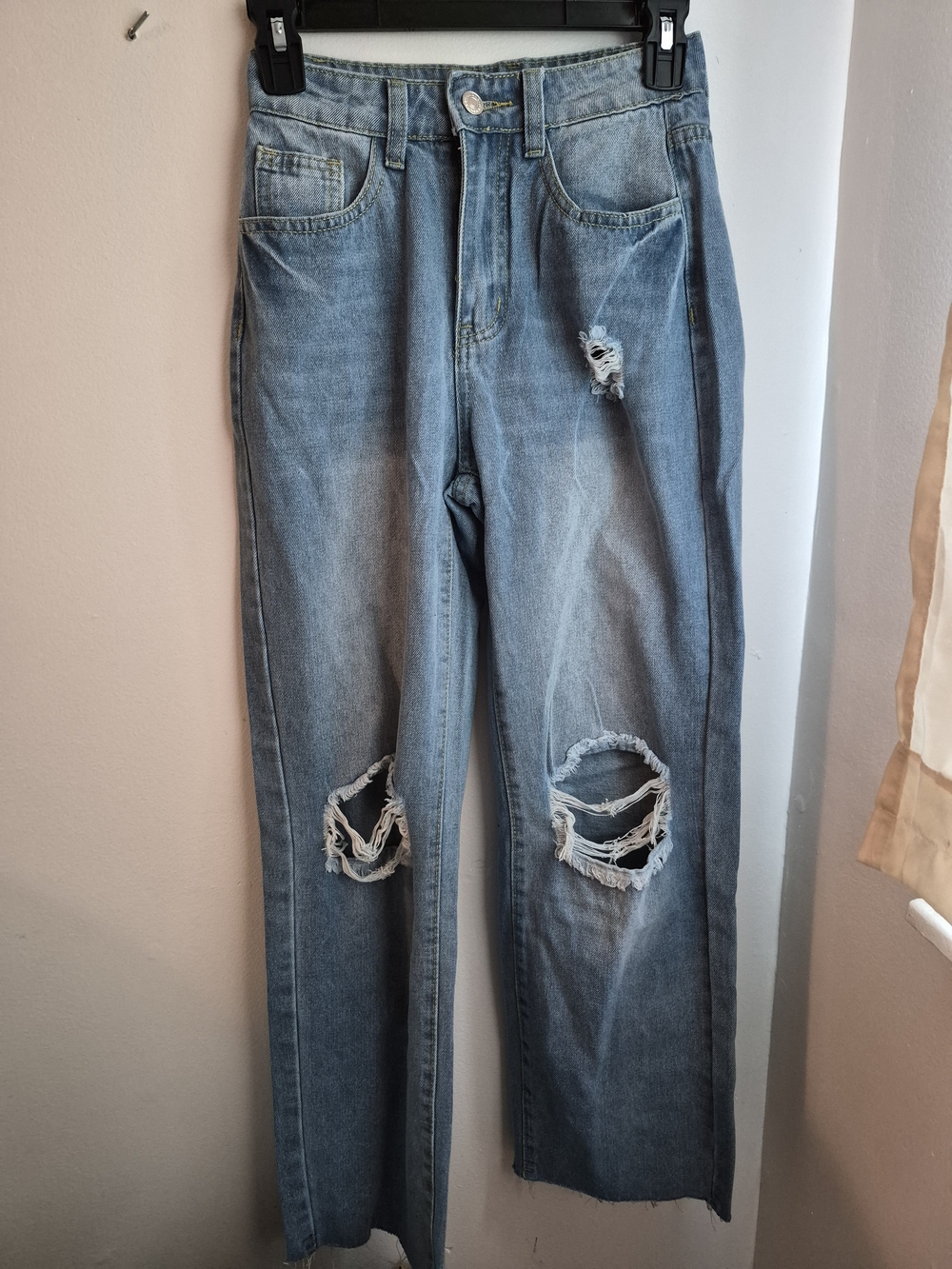 Light Wash Distressed Straight-Leg Jeans